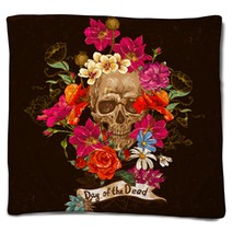 Skull And Flowers Day Of The Dead Blankets 59761763