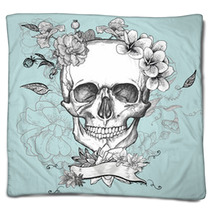 Skull And Flowers Day Of The Dead Blankets 80013654