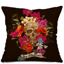 Skull And Flowers Day Of The Dead Pillows 59761763