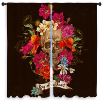 Skull And Flowers Day Of The Dead Window Curtains 59761763