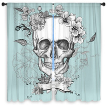 Skull And Flowers Day Of The Dead Window Curtains 80013654