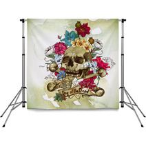 Skull And Flowers Vector Illustration Backdrops 62383466