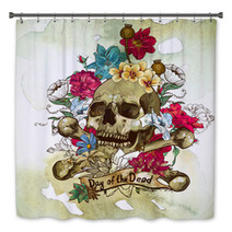 Skull And Flowers Vector Illustration Bath Decor 62383466