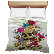 Skull And Flowers Vector Illustration Bedding 62383466