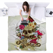 Skull And Flowers Vector Illustration Blankets 62383466