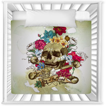 Skull And Flowers Vector Illustration Nursery Decor 62383466