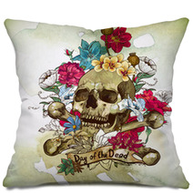 Skull And Flowers Vector Illustration Pillows 62383466