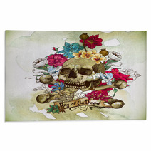 Skull And Flowers Vector Illustration Rugs 62383466