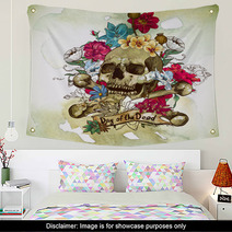 Skull And Flowers Vector Illustration Wall Art 62383466