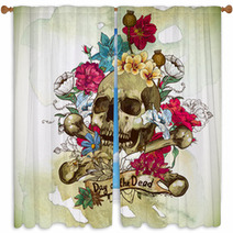 Skull And Flowers Vector Illustration Window Curtains 62383466