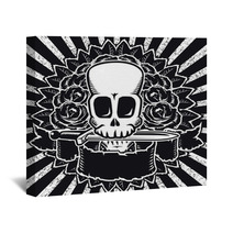 Skull And Roses Bw Wall Art 3243999
