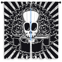 Skull And Roses Bw Window Curtains 3243999