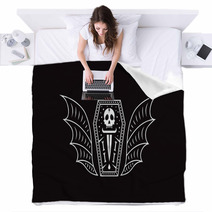 Skull Coffin Vampire Logo Skull Vector Illustration Blankets 208680962