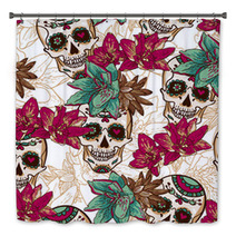 Skull, Hearts And Flowers Seamless Background Bath Decor 60485140