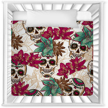 Skull, Hearts And Flowers Seamless Background Nursery Decor 60485140