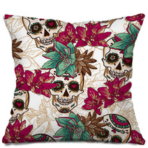 Skull, Hearts And Flowers Seamless Background Pillows 60485140