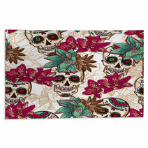 Skull, Hearts And Flowers Seamless Background Rugs 60485140