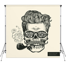 Skull Hipster Skull Silhouette With Mustache Beard Tobacco Pipes And Glasses Lettering Black Is Not Sad Black Is Poetic Vector Illustration In Vintage Engraving Style Perfect For T Shirt Print Backdrops 115291465