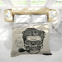 Skull Hipster Skull Silhouette With Mustache Beard Tobacco Pipes And Glasses Lettering Black Is Not Sad Black Is Poetic Vector Illustration In Vintage Engraving Style Perfect For T Shirt Print Bedding 115291465