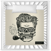 Skull Hipster Skull Silhouette With Mustache Beard Tobacco Pipes And Glasses Lettering Black Is Not Sad Black Is Poetic Vector Illustration In Vintage Engraving Style Perfect For T Shirt Print Nursery Decor 115291465