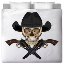 Skull In Cowboy Hat And Two Crossed Gun Bedding 142299024