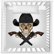 Skull In Cowboy Hat And Two Crossed Gun Nursery Decor 142299024