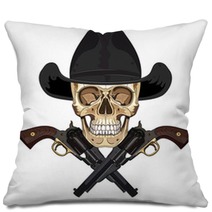 Skull In Cowboy Hat And Two Crossed Gun Pillows 142299024