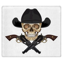 Skull In Cowboy Hat And Two Crossed Gun Rugs 142299024