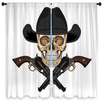 Skull In Cowboy Hat And Two Crossed Gun Window Curtains 142299024