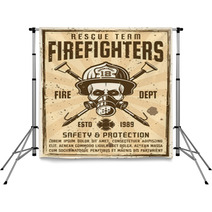Skull In Gas Mask And Firefighter Helmet Poster Backdrops 204727833