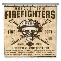 Skull In Gas Mask And Firefighter Helmet Poster Bath Decor 204727833