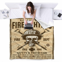 Skull In Gas Mask And Firefighter Helmet Poster Blankets 204727833
