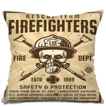Skull In Gas Mask And Firefighter Helmet Poster Pillows 204727833