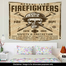 Skull In Gas Mask And Firefighter Helmet Poster Wall Art 204727833