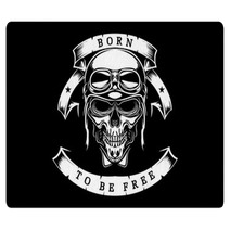 Skull In Helmet And Goggles Biker Born To Be Free Rugs 184478246