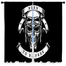 Skull In Helmet And Goggles Biker Born To Be Free Window Curtains 184478246