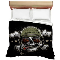 Skull In Sunglasses And A Military Helmet Bedding 115362457