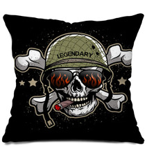 Skull In Sunglasses And A Military Helmet Pillows 115362457
