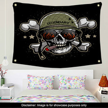 Skull In Sunglasses And A Military Helmet Wall Art 115362457