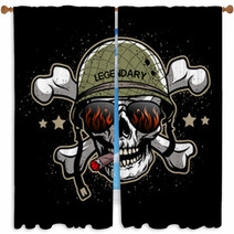 Skull In Sunglasses And A Military Helmet Window Curtains 115362457
