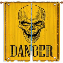 Skull On Sign Danger Window Curtains 111270472