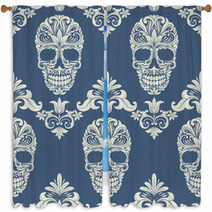Skull Swirl Decorative Pattern Window Curtains 63568199