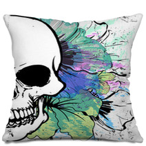 Skull Watercolor T Shirt Graphic Design Pillows 194502529