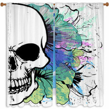 Skull Watercolor T Shirt Graphic Design Window Curtains 194502529