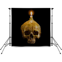 Skull With Candle Light On Top With Clipping Path On Black Backg Backdrops 124002033