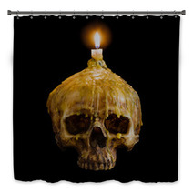 Skull With Candle Light On Top With Clipping Path On Black Backg Bath Decor 124002033