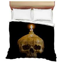 Skull With Candle Light On Top With Clipping Path On Black Backg Bedding 124002033