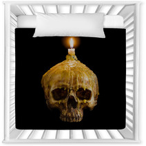 Skull With Candle Light On Top With Clipping Path On Black Backg Nursery Decor 124002033