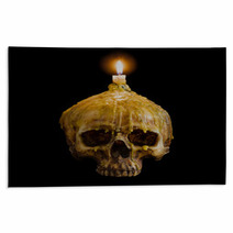 Skull With Candle Light On Top With Clipping Path On Black Backg Rugs 124002033