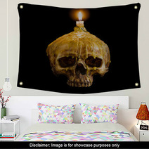 Skull With Candle Light On Top With Clipping Path On Black Backg Wall Art 124002033